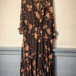 H&M Floral Long Sleeve Dress - Black and Brown